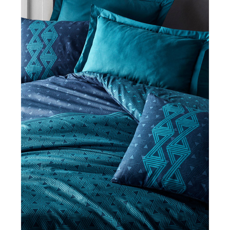 Ensemble de housse de couette 100% coton bleu / bleu marine Giana, Housse de couette très grand + 2 taies d'oreiller