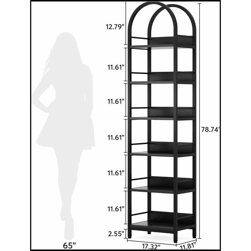 Bibliothèque de présentation polyvalente à 6 niveaux avec tablette arquée compacte au design durable et élégant pour les petits espaces