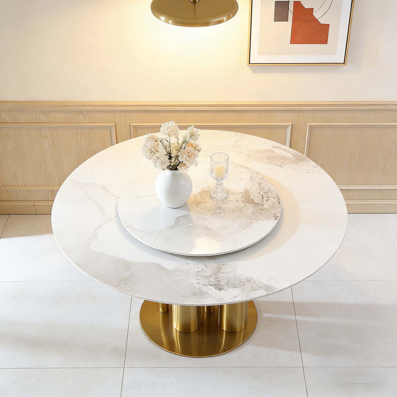 Eco-Friendly 59 Inch Round Sintered Stone Dining Table with Rotating Lazy Susan