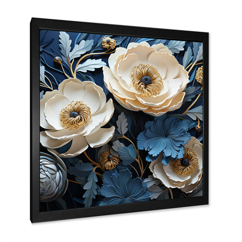 Bouquet de renoncules sur toile, Cadre simple noir, H 24 po x l 24 po x P 1 po