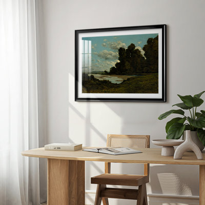 River Landscape-Henri Harpignies-Framed Print with Mat and glass-c. 1900