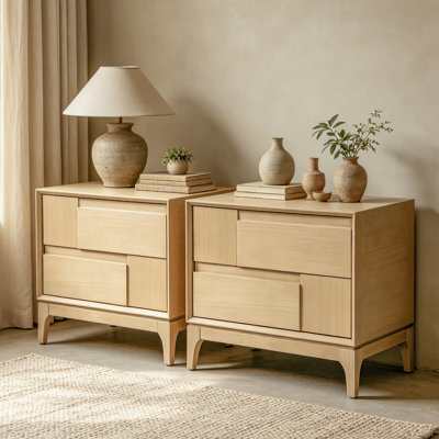 Jynora Modern Mid-Century Asymmetric Geometric Wood Nightstand with Drawers, Tapered Legs for Bedroom & Living Room