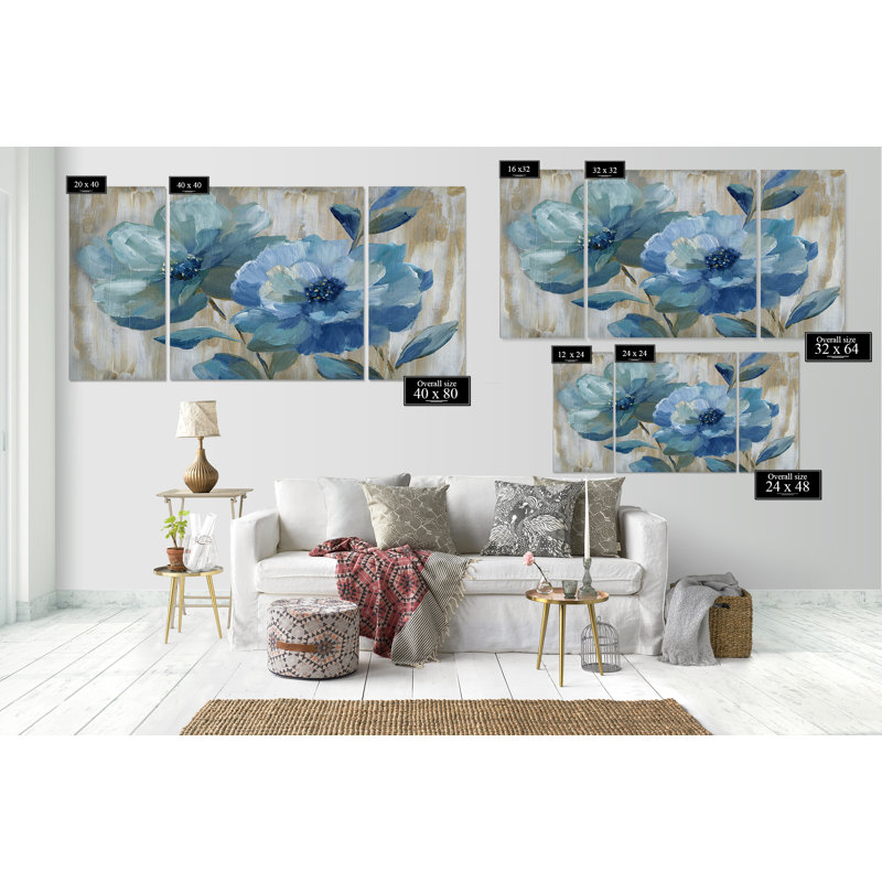 Blue duo-reproduction d’art sur toile, H 32 po x l 64 po x P 1,5 po