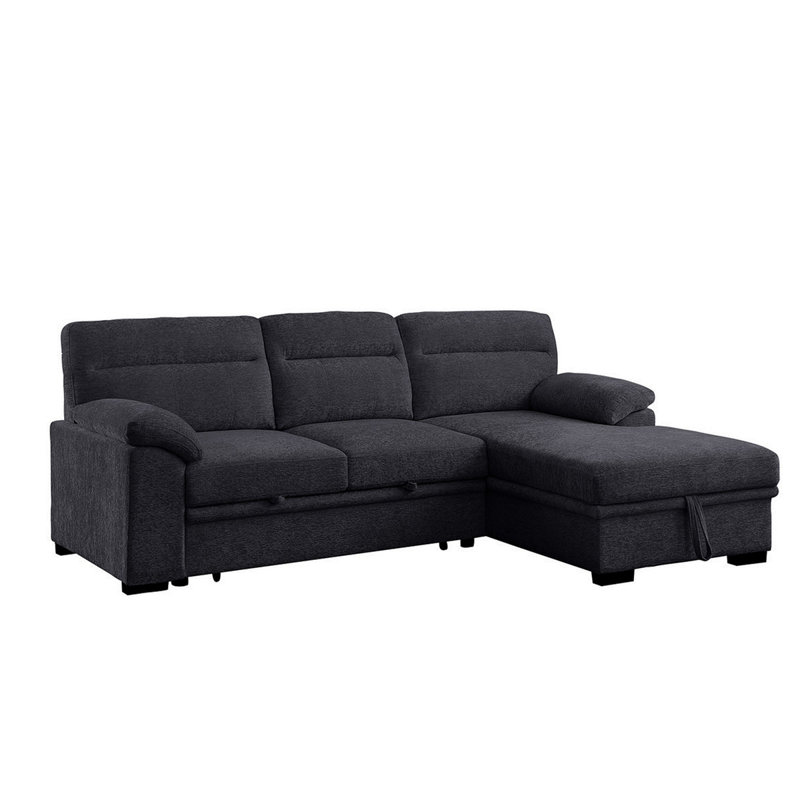 Canapé-lit modulaire en chenille en tissu avec méridienne gris foncé Chenille, Gris foncé