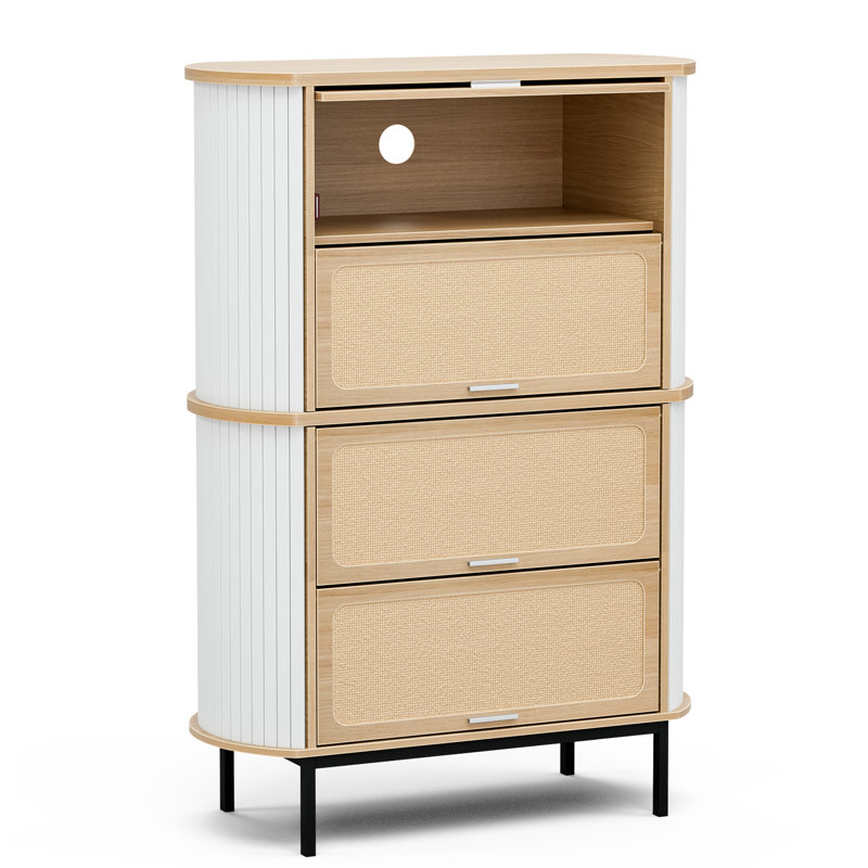 Armoire de rangement pour chaussures Natural Rattan, Blanc / bois de chêne