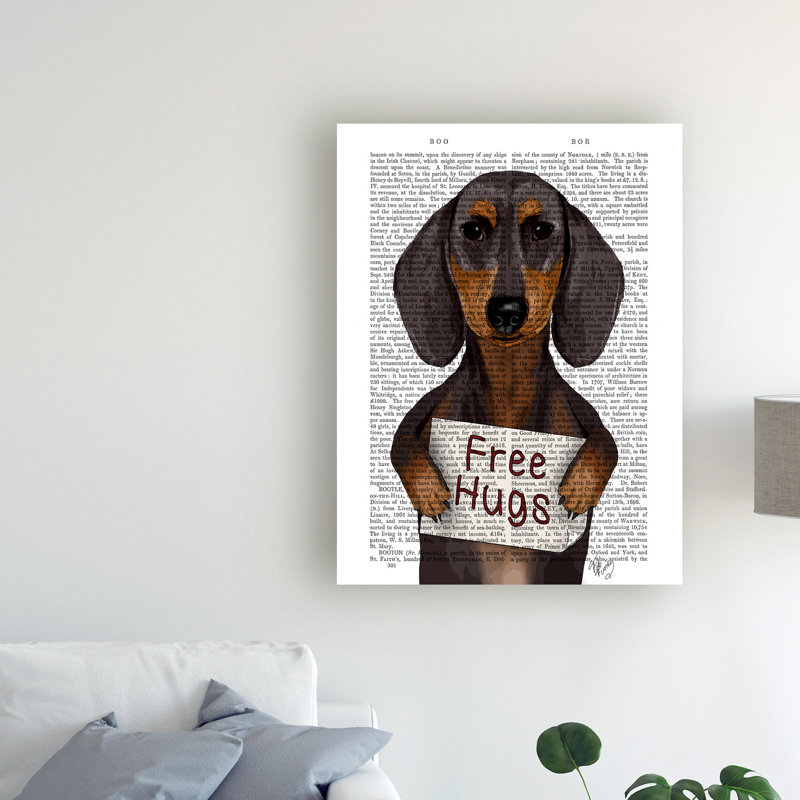« teckel free hugs », reproduction d’impression sur toile tendue, H 24 po x l 18 po x P 2 po
