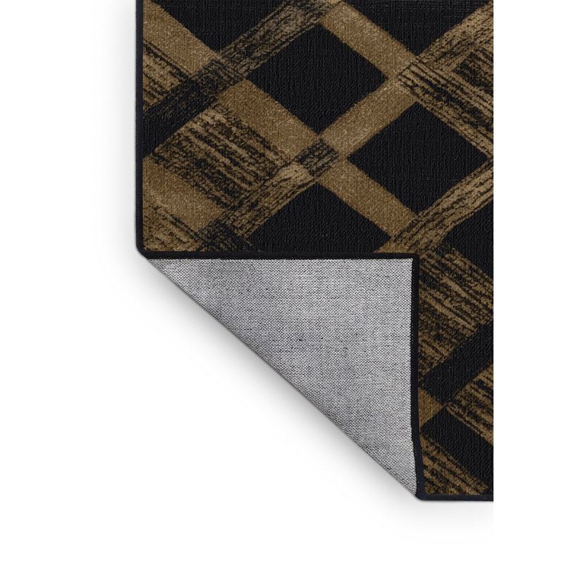 Tapis damier noir lavable à la machine, Rond 7 pi