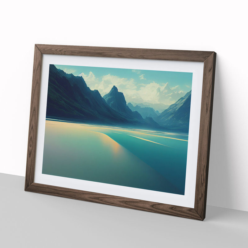 Mountain Lake View - Framed Print, 46cm H x 64cm W x 2cm D, Walnut Framed
