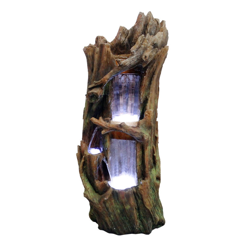Open Tree Trunk Fountain w/Cool White LED Lights, 40" H x 12" W x 15" D