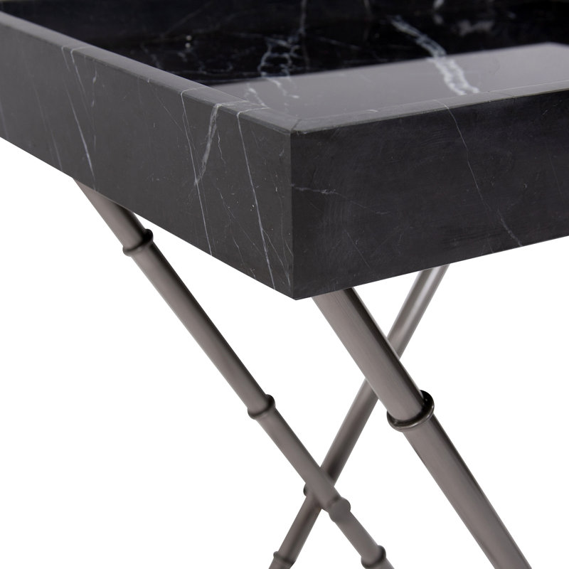 Arnlaugur Black Marble Tray Top End Table with Titanium Base