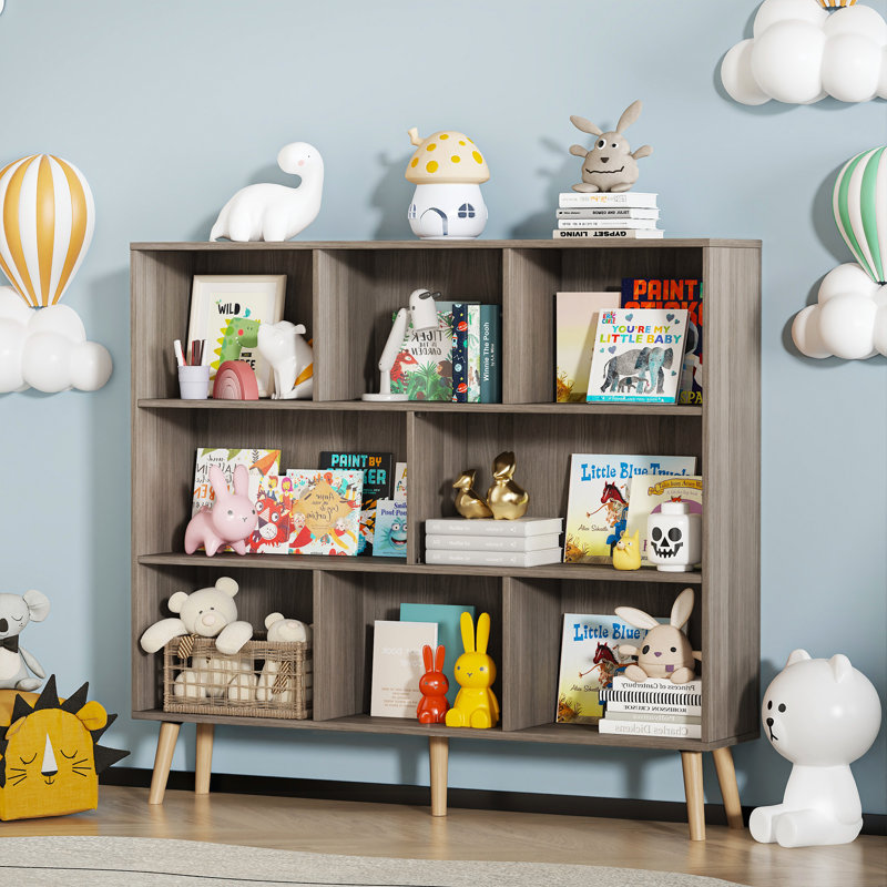Adisyn No Subject Bookcase, Stone Gray, 42.5" H x 47.2" W x 9.4" D