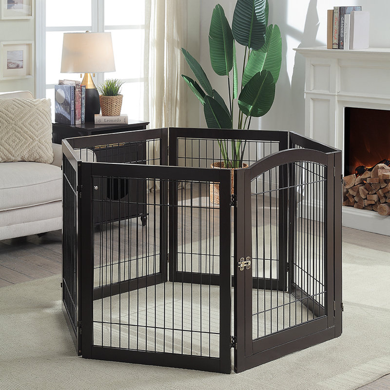 Free Standing Pet Gate With Door, Espresso