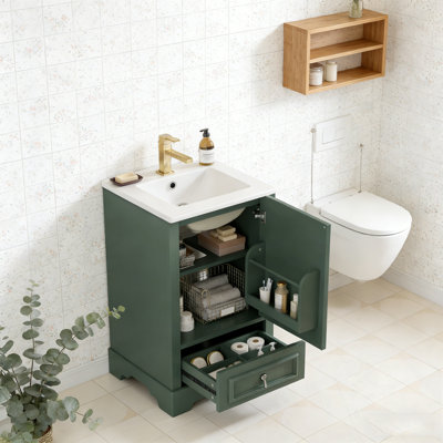 Bathroom Vanity with Ceramic Sink, Soft Close Door and Adjustable U-Shaped Shelf