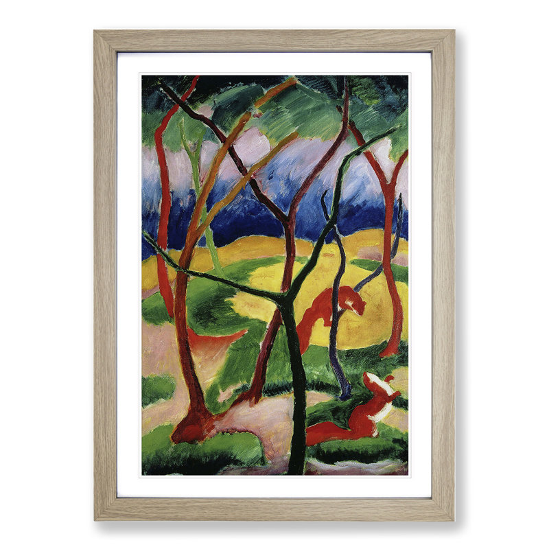 Weasels Playing by Franz Marc - Picture Frame Painting, 48cm H x 36cm W x 2cm D, Oak