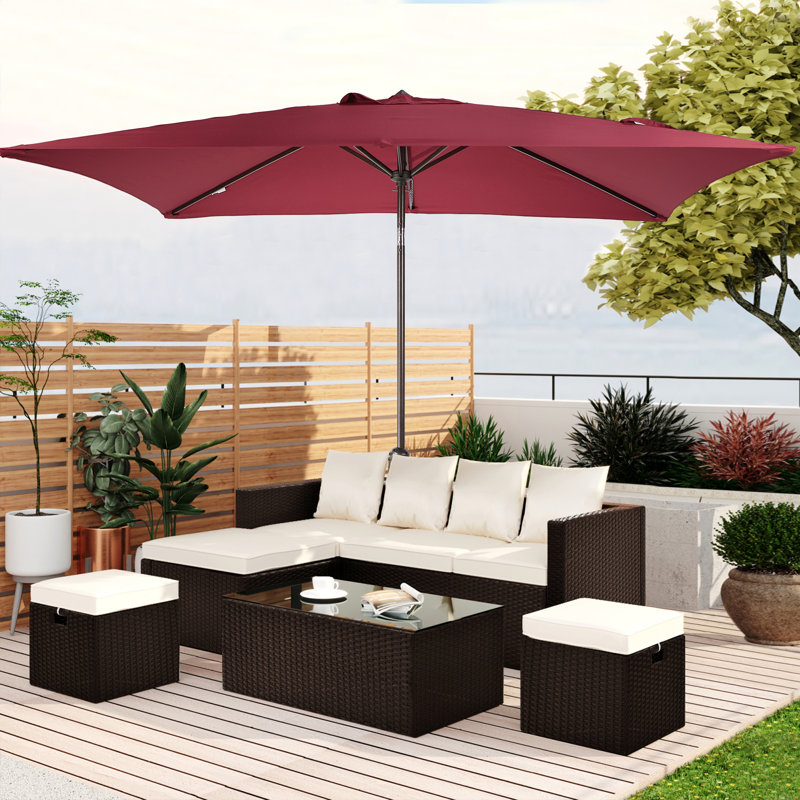 Parasol de marché rectangulaire avec base, Rouge foncé