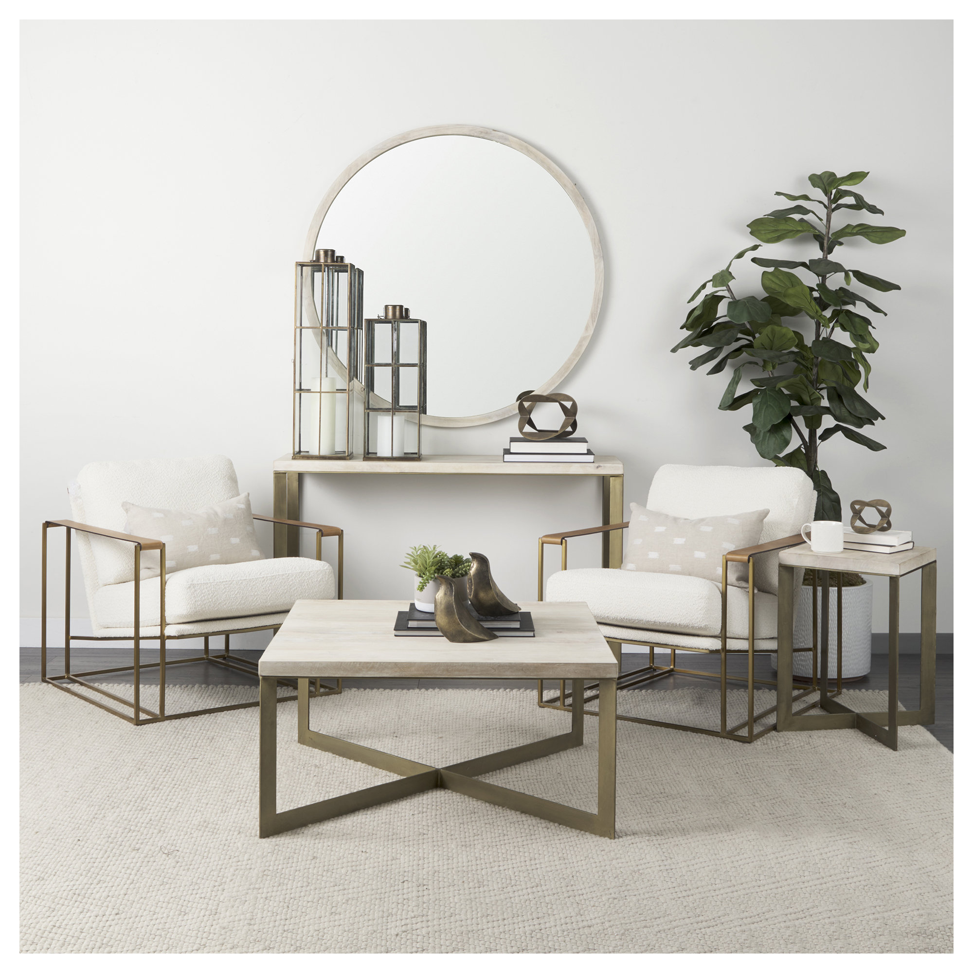 Carper Solid Wood Round Mirror, Light Brown