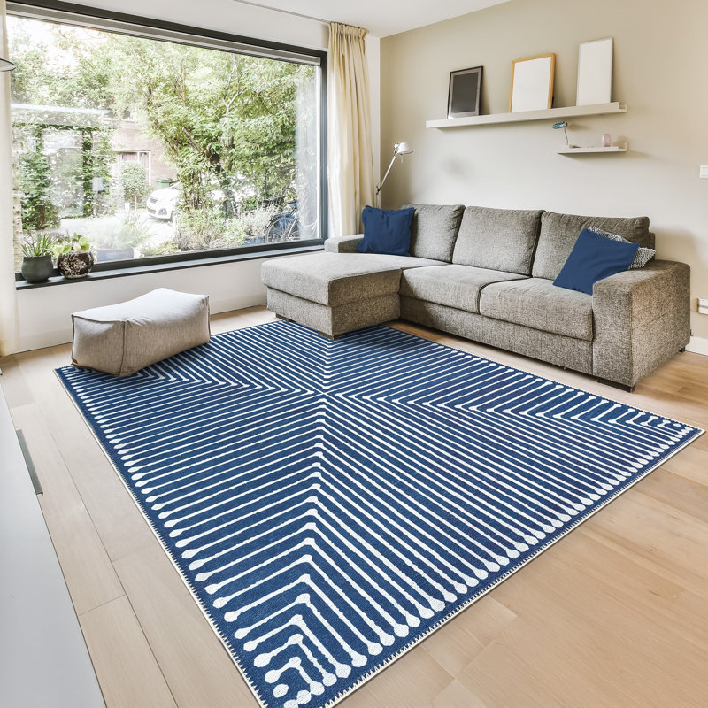 GLN Rugs Contemporary Collection - Machine Washable Modern Area Rug, Contemporary Washable Rug, Non Slip Area Rug, Abstract Living Room Rug, Bedroom Rug, Bathroom Rug (Blue Rug)