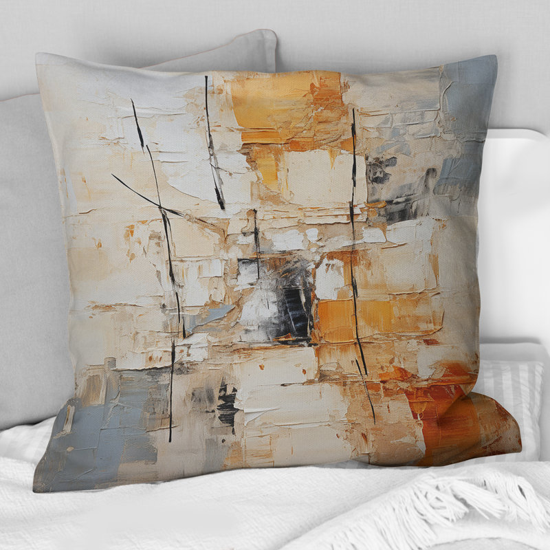 Coussin décoratif beige à motif géométrique Collage I - Collages abstraits, 18" x 18"