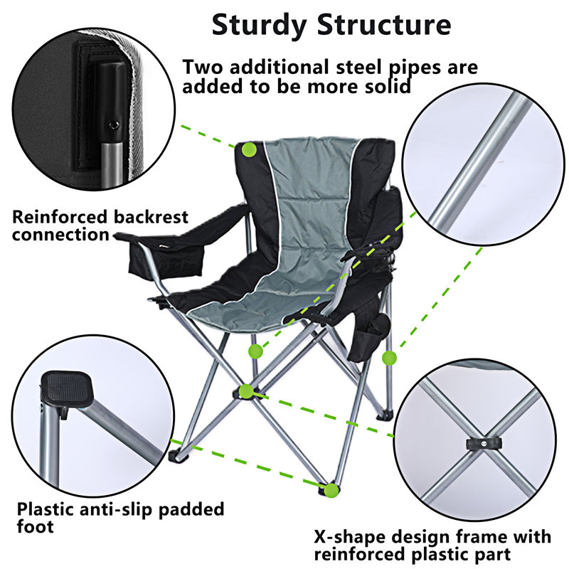 Chaise de camping pliante surdimensionnée avec porte-gobelet