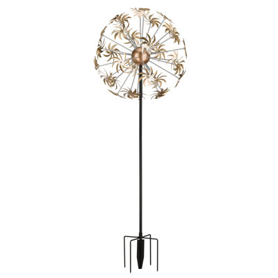 Spin 82 pouces de haut avec pissenlit en métal avec finition thermolaquée or et piquet robuste pour la décoration de jardin extérieur