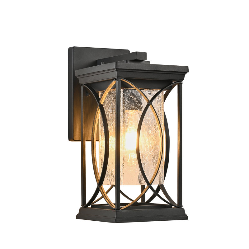 Lanterne murale d'extérieur moderne avec verre craquelé d'extérieur Modern Farmhouse, H 13,78 po, Noir mat