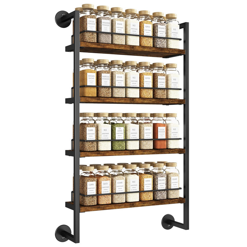 Étagère à épices murale à 4 niveaux pour la cuisine, brune