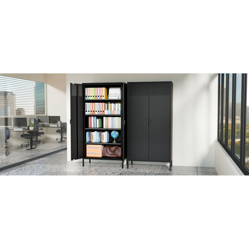 Casier de rangement en métal de 71 pouces de hauteur avec 4 tablettes réglables et 5 niveaux, adapté aux maisons et aux bureaux. (Noir)
