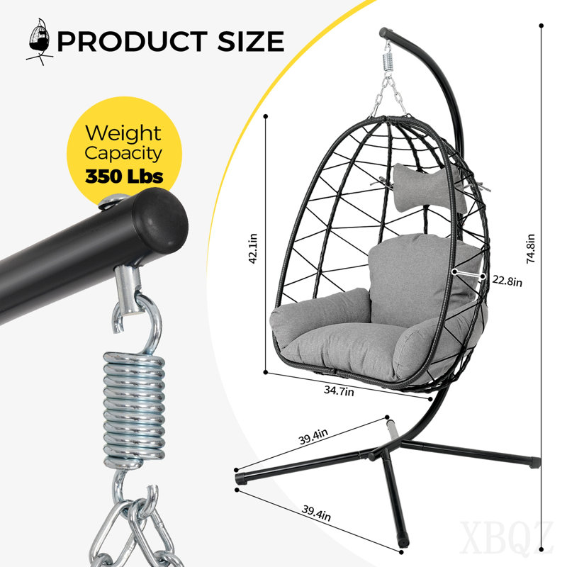 Hanging Egg Chair With Stand Indoor Outdoor Pe Wicker Swing Hammock Chair With Washable Cushion For Patio Bedroom Balcony Garden