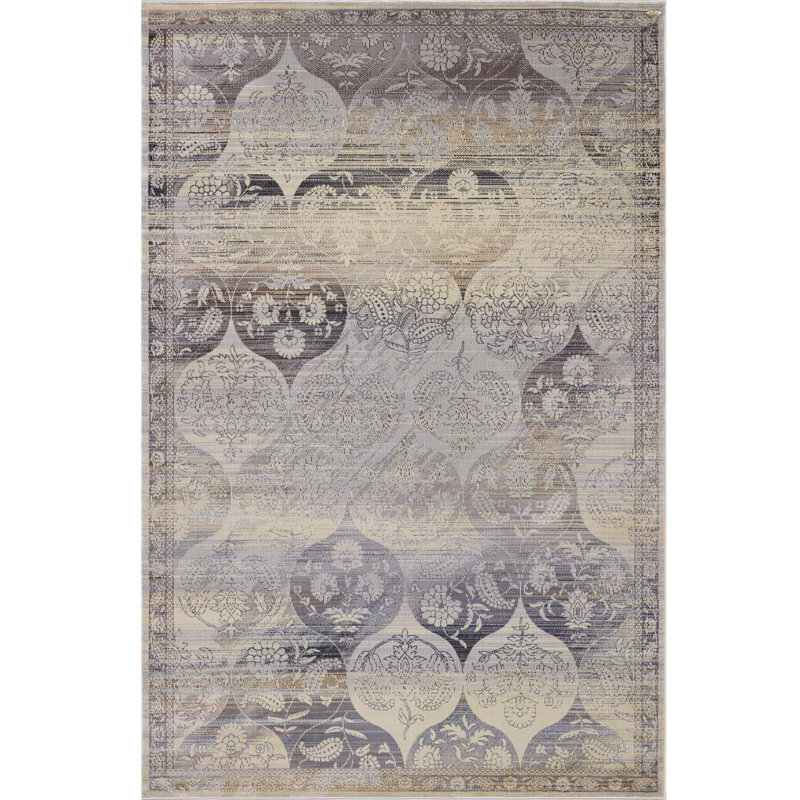 Tapis à motif floral gris Runkle, Rectangle 8 pi x 10 pi