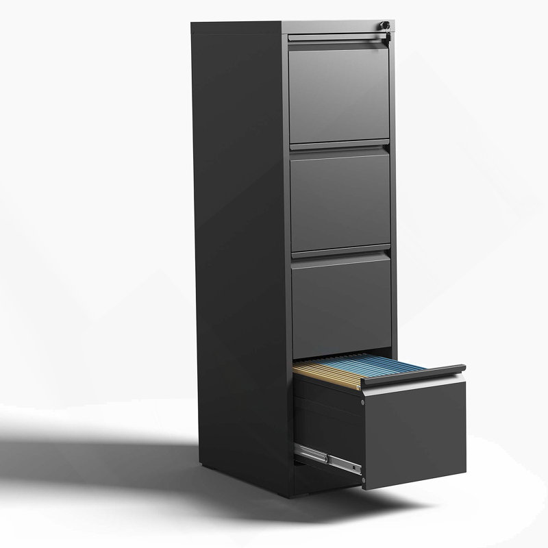 4 Drawer Metal Vertical File Cabinet With Lock For Office And Home, Ideal For A4, Legal And Letter Size Document Storage