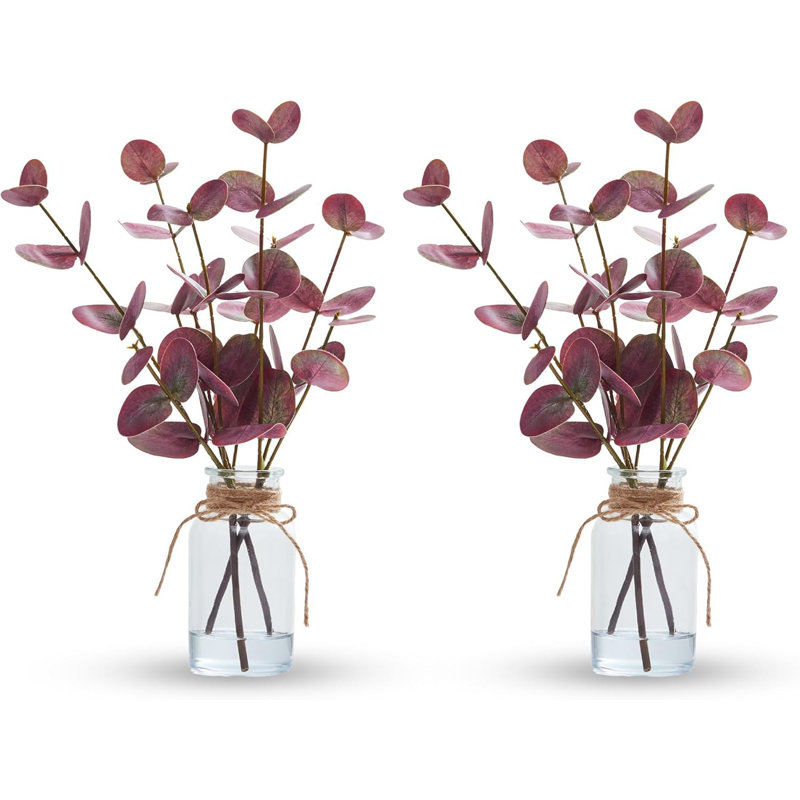 13 "tiges d'eucalyptus artificiel 13" dans un vase (paquet de 2), faux eucalyptus avec feuilles vertes double face, Mauve