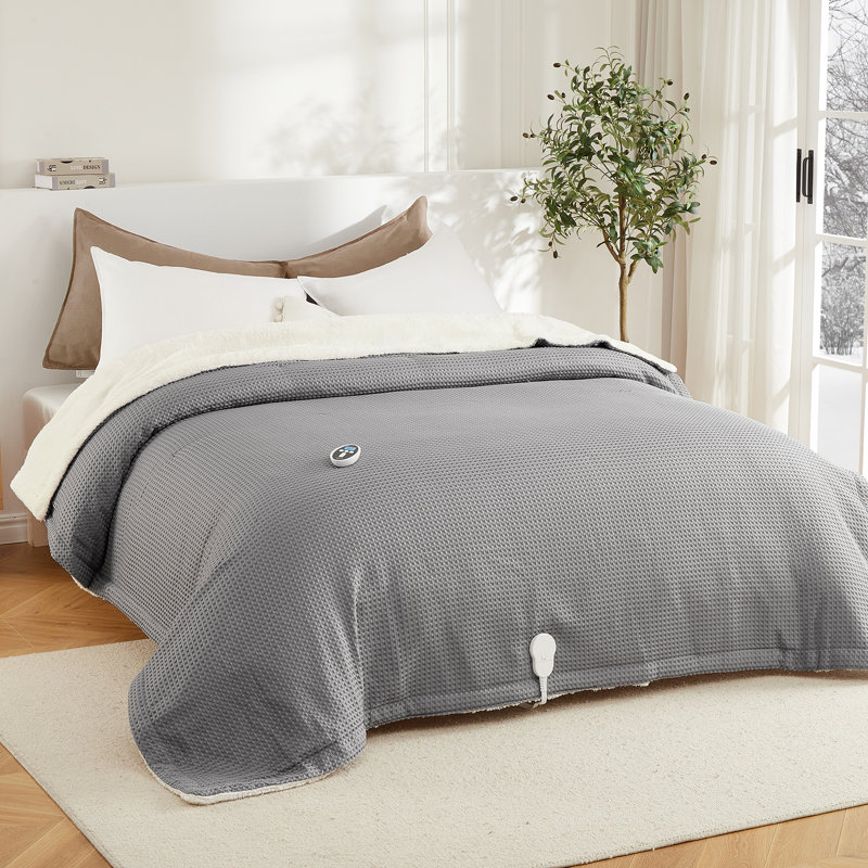 Heated Throw Blanket, Grey, 254cm L x 228.6cm W
