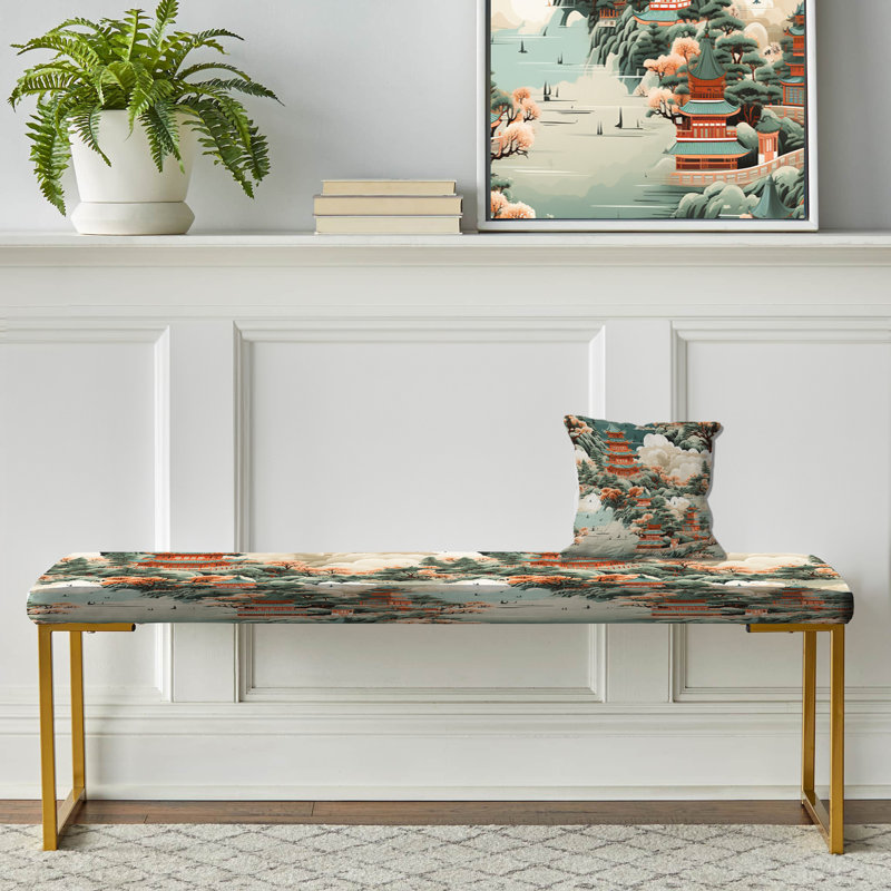 Pagoda Inspirations - Banc chinois en tissu d'ameublement doré