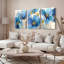 Ensemble de 3 tableaux sur toile tendue à motifs floraux bleus et dorés-949577368