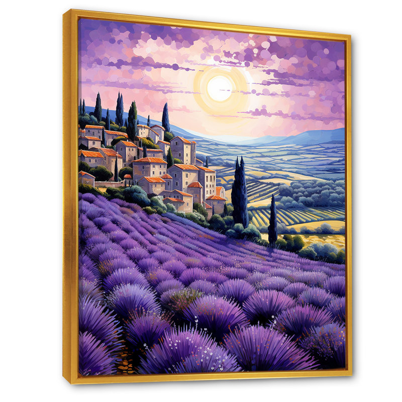 Lavande des champs de Provence sur toile, Cadre flottant doré, H 40 po x l 30 po x P 1,5 po