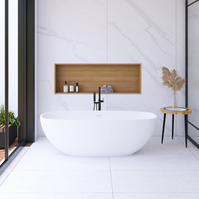 66.9'' x 29.5'' Freestanding Soaking Solid Surface Bathtub