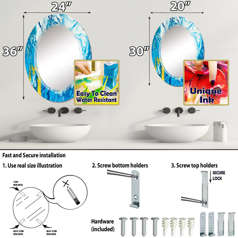 Miroir de salle de bain sans cadre, 30 po x 20 po