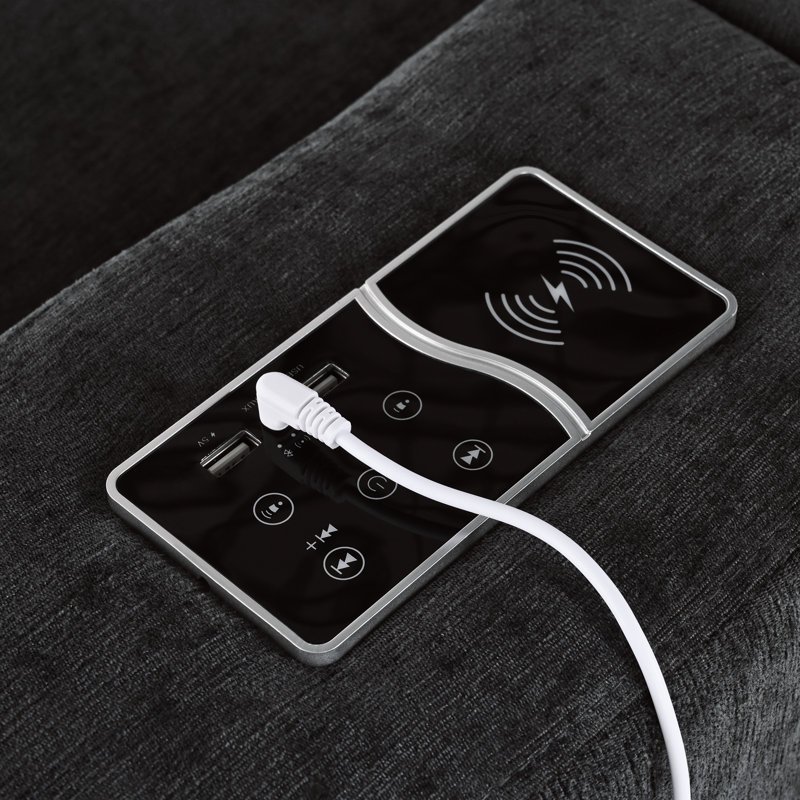 Comfortable 4 With Sinuous Springs And Wireless Charging U-Style Living Room Charge, Ports &, Gray Polyester