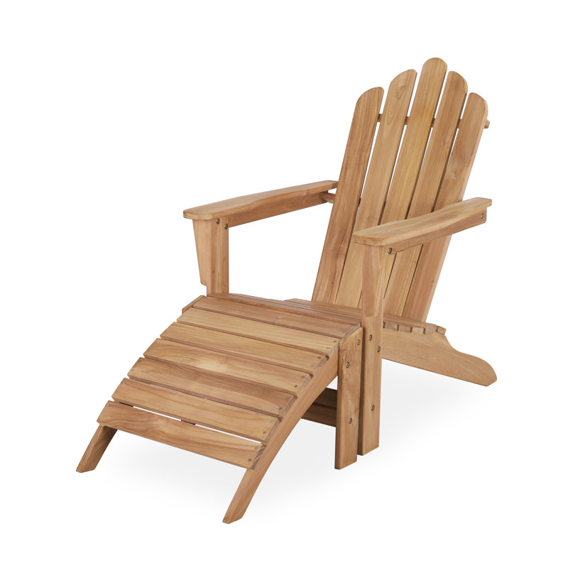 Chaise Adirondack en teck de qualité supérieure avec repose-pieds en teck, fauteuil d'extérieur en bois massif pour patio et bord de piscine, foyer en bois de teck résistant aux intempéries, facile à assembler, capacité de 440 lb