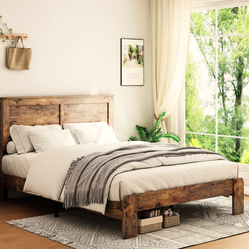 Dark Brown King Size Bed Frame, Wood Platform Design, Noise , No Box Spring, Fast Installation, Spacious Under Storage, High - Quality Metal & Platform, Simple Setup, Large Space, Solid And Structure
