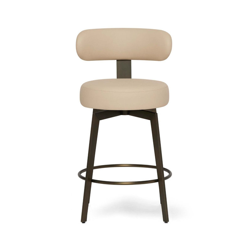 Tabouret de comptoir rembourré avec structure en métal Clermont, Siège de café au lait crème / cadre bronze anti