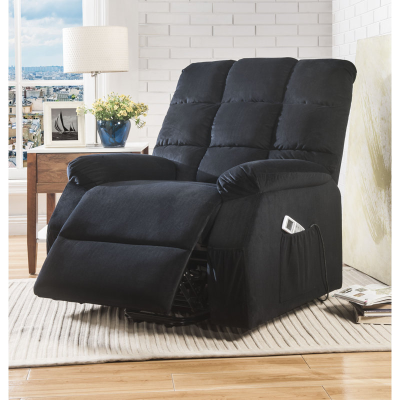 Fauteuil inclinable lève-personne standard en velours de 34,5 po avec masseur et coussin chauffant Fenmore, Velours noir