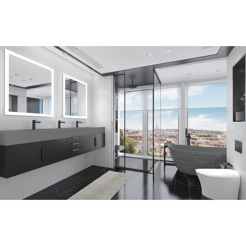 Meuble-lavabo mural double l 84 po x P 19 po x H 20 po Roghan, Gris, Noir, Noir