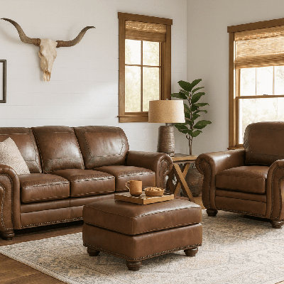 Repose-pieds 100% cuir Weston Hoch