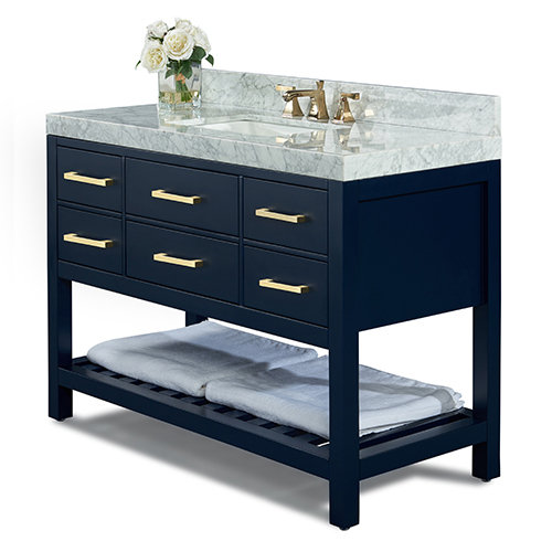 Elizabeth 48'' W Single Vanity, Carrara White, Gold, Heritage Blue