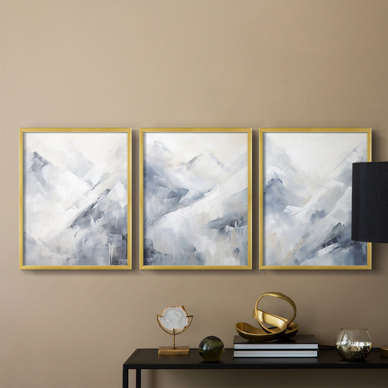 Lanscape Study Series LV III -Set de 3 estampes numériques giclées -Prêt à accrocher, Cadre doré, H 14 po x l 11 po