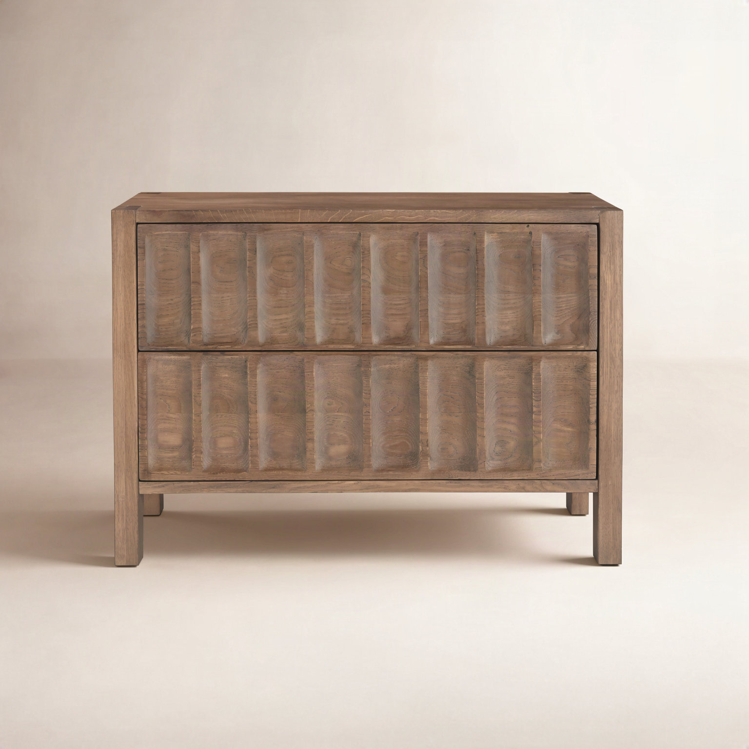 2-Drawer Wide Oak Nightstand, Warm Brown