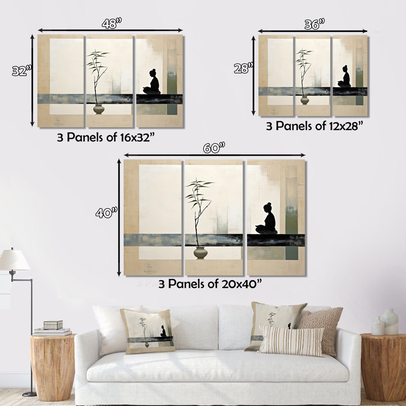 «Asian Art Modern Zen I» sur toile, reproduction de 3 pièces, H 28 po x l 36 po x P 1 po