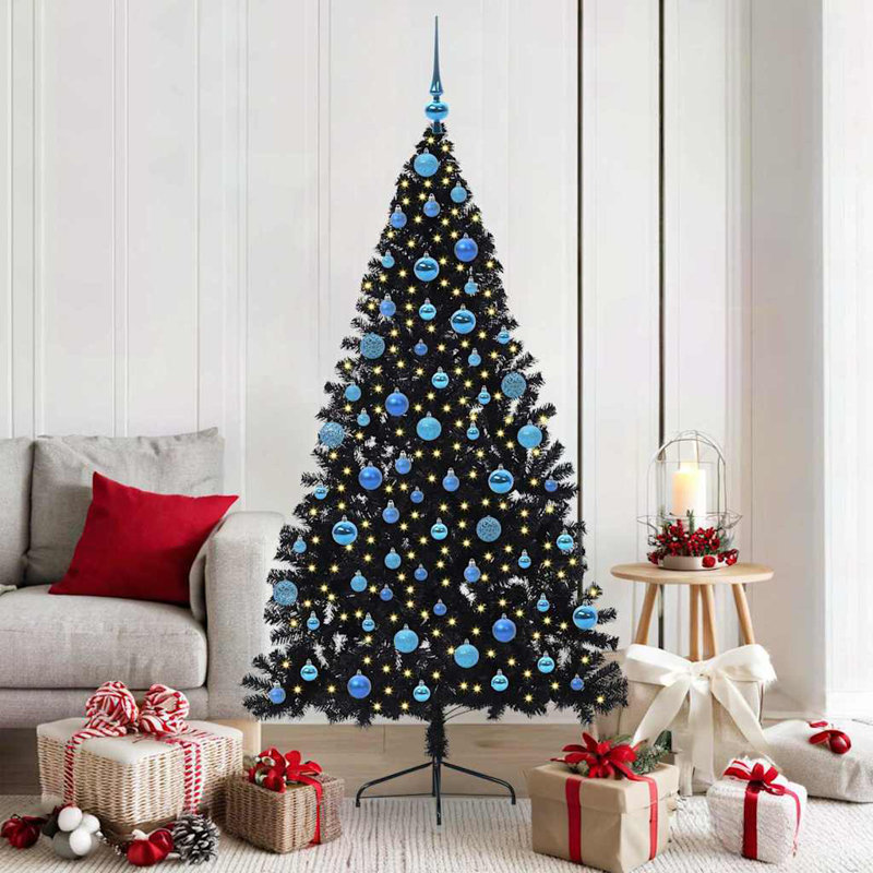  Artificial Pre-lit Christmas Tree PVC, Black/Blue, 5.91' H