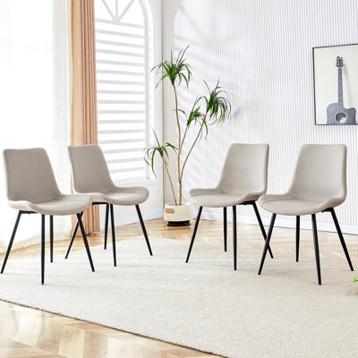 Gray Faux Leather Dining Chair Of 4 With Black Metal Legs And Curved Cushions For Bedroom Movie Area Four Chairs In Legs, Cushion Comfort Office Breakout Space